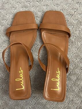Lulu's Brown Square-Toe Strappy Slide heels